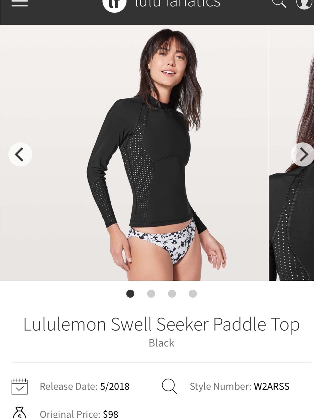 lululemon athletica Black Long-Sleeve Swell Seeker Paddle Top, fits xs/s.
